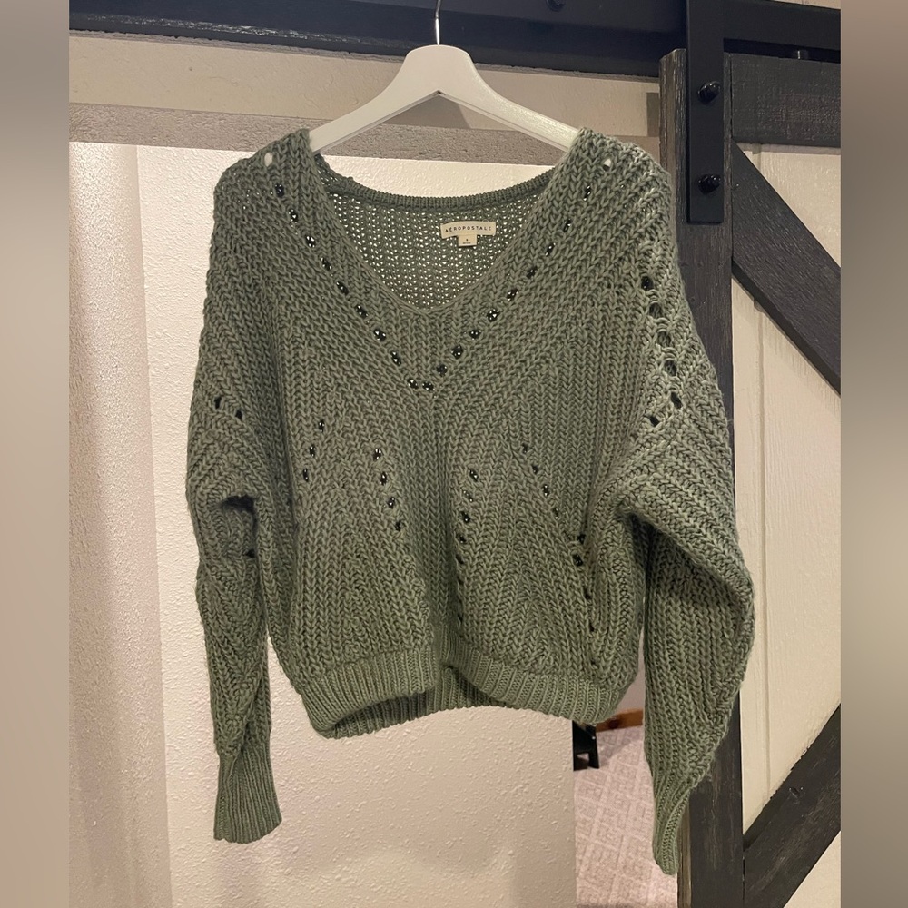 Aeropostale Sage Green V-Neck Sweater